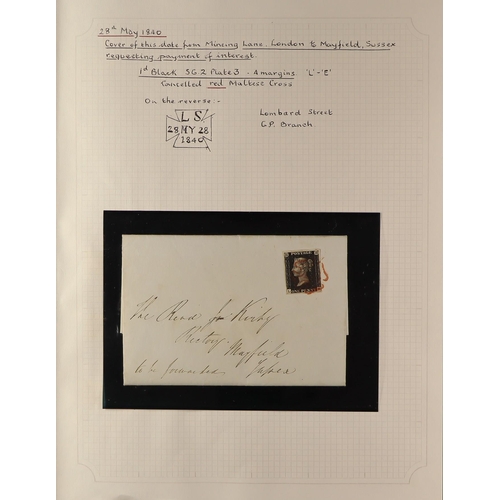 1224 - GB.PENNY BLACKS 1840 MAY DATE. 1840 (28 May) EL from London to Mayfield, Sussex bearing 1d black 'LE... 