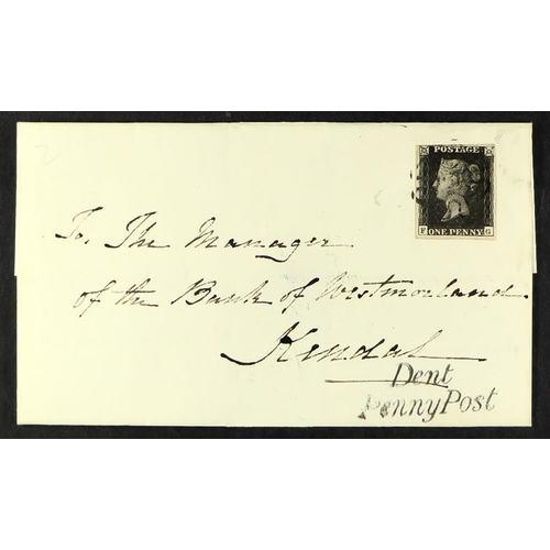 1230 - GB.PENNY BLACKS 1841 (26 Mar) wrapper from Dent to Kendal bearing 1d black 'FG' plate 5 with 4 small... 