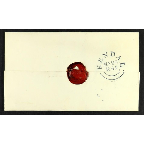 1230 - GB.PENNY BLACKS 1841 (26 Mar) wrapper from Dent to Kendal bearing 1d black 'FG' plate 5 with 4 small... 