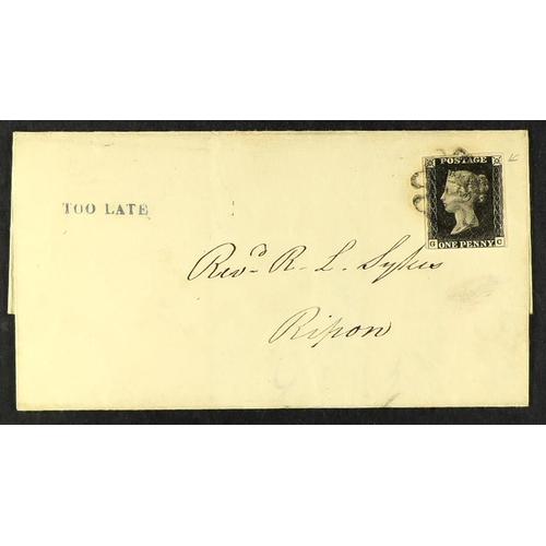 1231 - GB.PENNY BLACKS 1841 (29 Aug) EL from Catterick to Ripon bearing 1d black 'GC' plate 6 (good margins... 