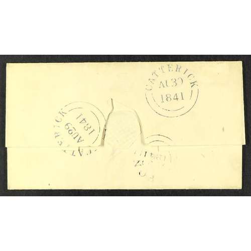 1231 - GB.PENNY BLACKS 1841 (29 Aug) EL from Catterick to Ripon bearing 1d black 'GC' plate 6 (good margins... 