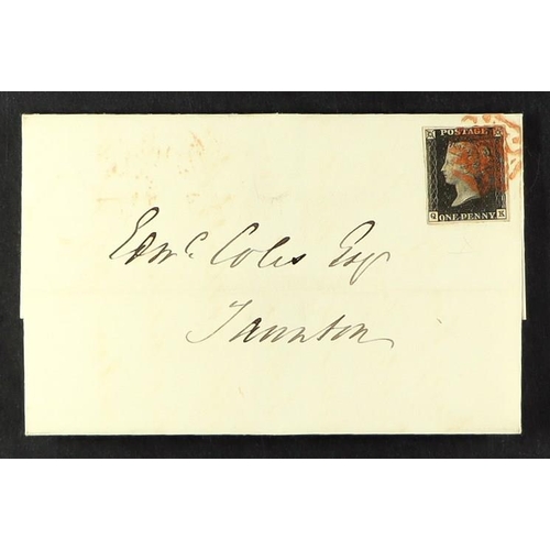 1232 - GB.PENNY BLACKS 1841 (30 Jan) wrapper from Bristol to Taunton bearing 1d black 'QK' plate 10 with 4 ... 