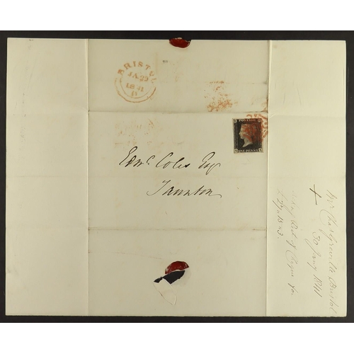 1232 - GB.PENNY BLACKS 1841 (30 Jan) wrapper from Bristol to Taunton bearing 1d black 'QK' plate 10 with 4 ... 