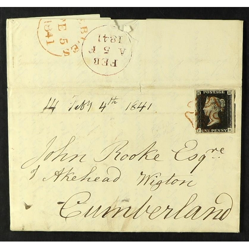 1233 - GB.PENNY BLACKS 1841 (4 Feb) EL from Peebles to Akehead Wigton, Cumberland regarding the extension o... 