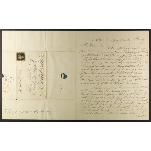 1233 - GB.PENNY BLACKS 1841 (4 Feb) EL from Peebles to Akehead Wigton, Cumberland regarding the extension o... 