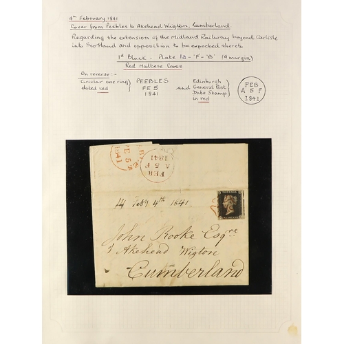 1233 - GB.PENNY BLACKS 1841 (4 Feb) EL from Peebles to Akehead Wigton, Cumberland regarding the extension o... 