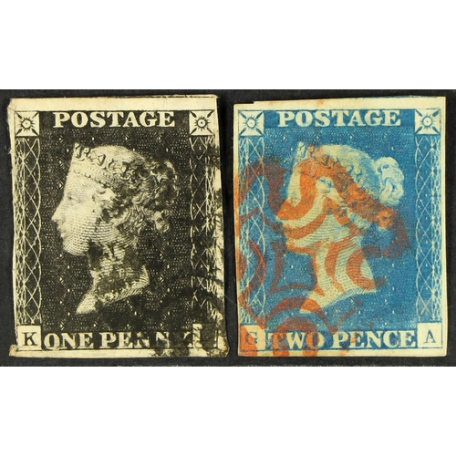 1242 - GB.QUEEN VICTORIA 1840 1d black with 3 margins and black Maltese cross (thin), and 2d blue with red ... 