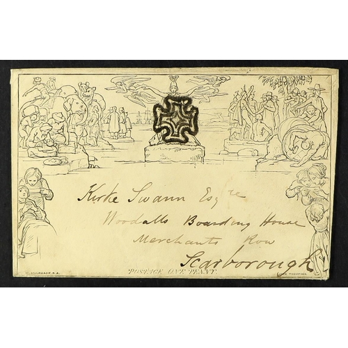 1244 - GB.QUEEN VICTORIA 1840 1d black Mulready envelope (A167), SG ME2, sent from Cambridge to Scarborough... 