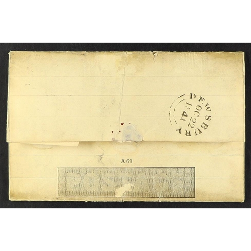 1263 - GB.QUEEN VICTORIA 1841 (22 Oct) 1d black Mulready letter sheet (A69), SG ME1, sent from Dewsbury to ... 