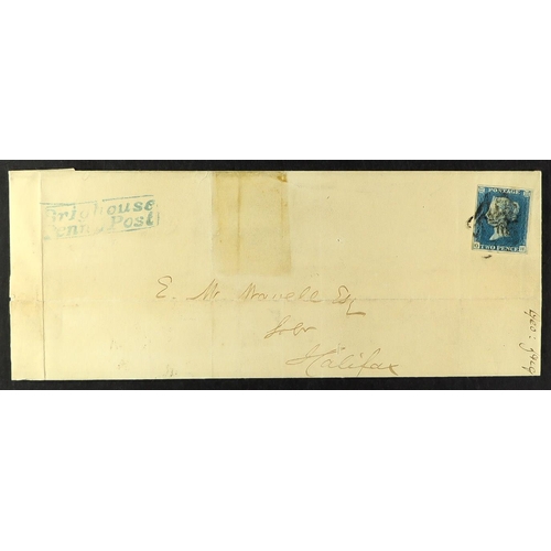 1267 - GB.QUEEN VICTORIA 1841 (5 Mar) wrapper from Brighouse to Halifax bearing 1840 2d blue 'OH' plate 2 w... 