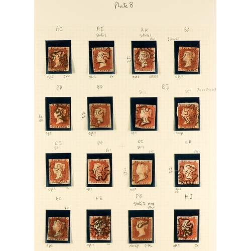 1272 - GB.QUEEN VICTORIA 1841 'BLACK PLATE 8. A collection of 47 different positions of the 1d red-brown im... 