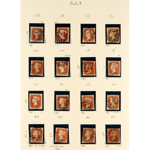 1272 - GB.QUEEN VICTORIA 1841 'BLACK PLATE 8. A collection of 47 different positions of the 1d red-brown im... 