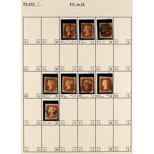 1273 - GB.QUEEN VICTORIA 1841 'BLACK PLATE' 9 A collection of 65 different positions of the 1d red-brown im... 