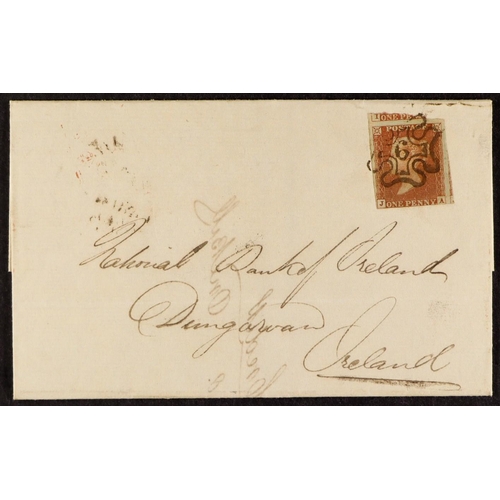 1276 - GB.QUEEN VICTORIA 1841 1d red Plate 33 (3 margins), on wrapper to Ireland, tied neat upright 