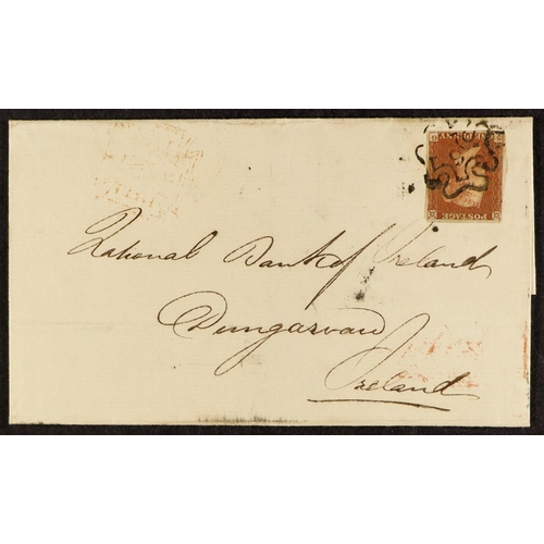 1277 - GB.QUEEN VICTORIA 1841 1d red Plate 34 (almost four margins), on wrapper to Ireland tied by upright ... 