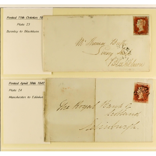 1279 - GB.QUEEN VICTORIA 1841 1D RED PLATED COVERS. A collection of 95 covers in 2 albums of 1841 1d red-br... 