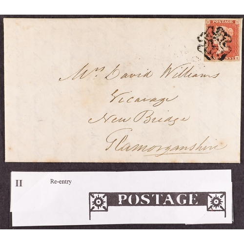 1281 - GB.QUEEN VICTORIA 1841 1d red-brown 'II' plate 1b with re-entry, a fine 4-margined example tied to a... 