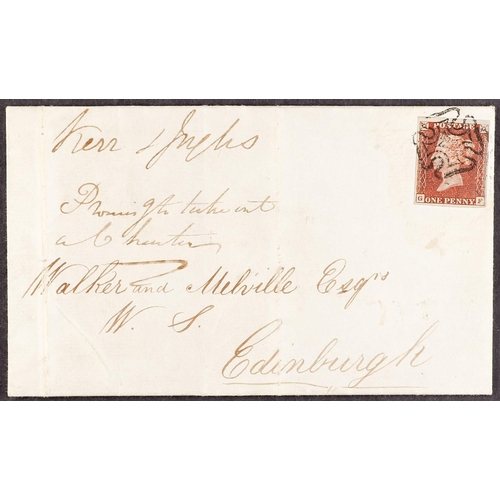 1283 - GB.QUEEN VICTORIA 1841 1d red-brown 'GF' plate 12 with 4 margins on EL to Edinburgh and tied by very... 