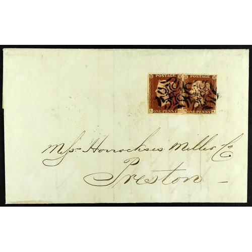 1295 - GB.QUEEN VICTORIA 1843 (26 Oct) EL from London to Preston bearing two 1d red-brown imperfs with 4 ma... 