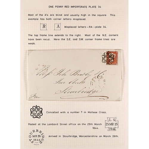 1300 - GB.QUEEN VICTORIA 1844 (March) entire letter to Stourbridge, bearing 1d red Plate 34 (2 margins), ti... 