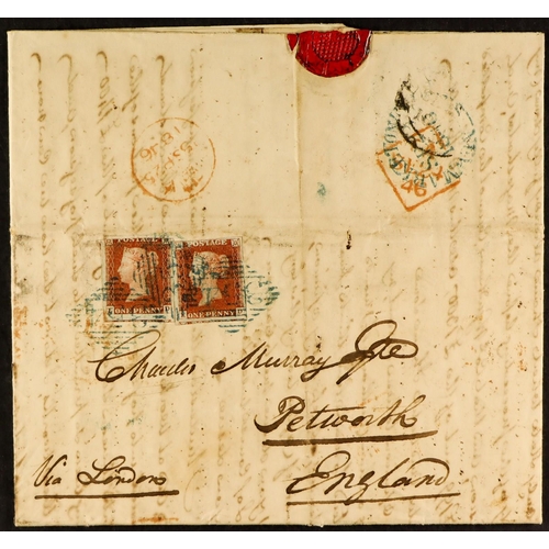 1302 - GB.QUEEN VICTORIA 1846 entire letter, bearing 1d red Plate 68 (x2, each three margins), tied by IRIS... 