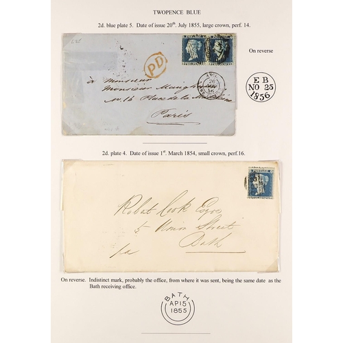 1307 - GB.QUEEN VICTORIA 1854 2d blue SC 16 Plate 4, on 1855 wrapper to Bath; and 1855 2d blue LC 14 Plate ... 