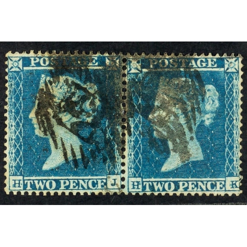 1308 - GB.QUEEN VICTORIA 1854 2d pale blue (plate 4) wmk Small Crown, perf 16 'HJ - HK' PAIR with WATERMARK... 