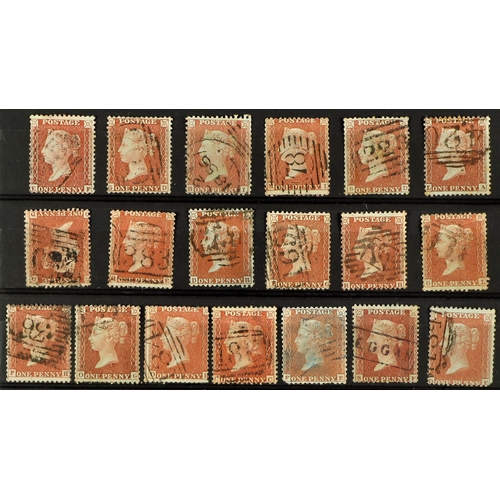 1309 - GB.QUEEN VICTORIA 1854-57 1d red, Die II, Alphabet II, perf. 14 large Crown watermark, a group of pl... 