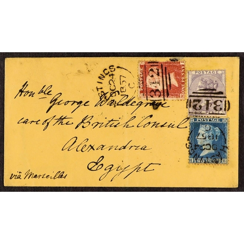 1316 - GB.QUEEN VICTORIA 1857 (24 Oct) env from Hastings to Alexandria, Egypt bearing 1d & 2d perf 14 Wmk L... 