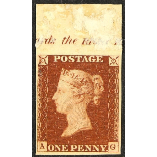 1317 - GB.QUEEN VICTORIA 1857 1d red Die II. Alphabet III 'AG' plate 42 IMPRIMATUR with sheet selvage & ins... 