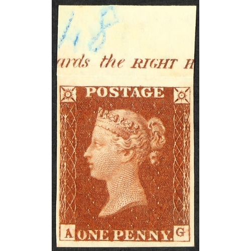1319 - GB.QUEEN VICTORIA 1857 1d red Die II. Alphabet III 'AG' plate 48 IMPRIMATUR with sheet selvage & ins... 