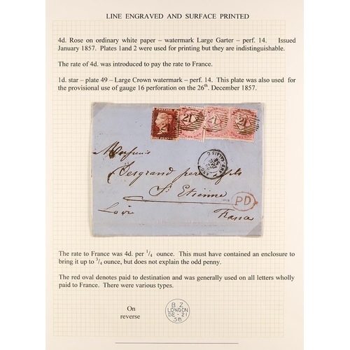 1322 - GB.QUEEN VICTORIA 1858 entire letter to France, bearing mixed issue franking with 1d red Plate 49, a... 