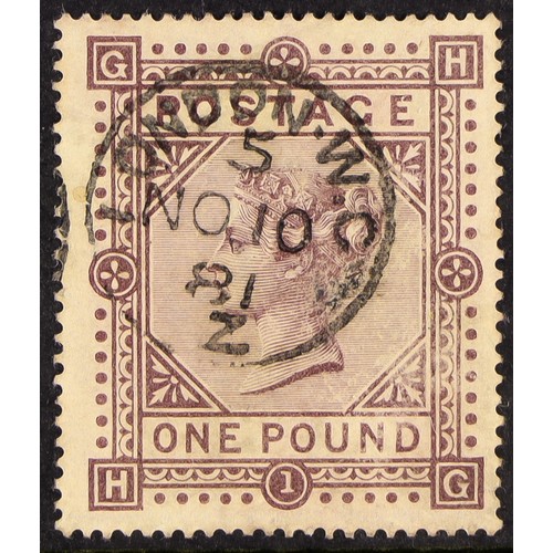 1334 - GB.QUEEN VICTORIA 1867-83 £1 brown-lilac Wmk Maltese Cross, SG 129, used with very fine small centra... 