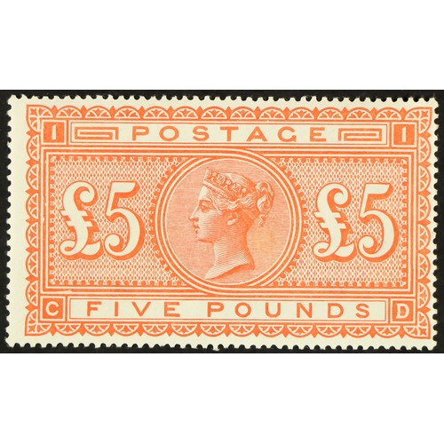 1335 - GB.QUEEN VICTORIA 1867-83 £5 orange on white paper, SG 137, mint lightly hinged with a couple of sho... 