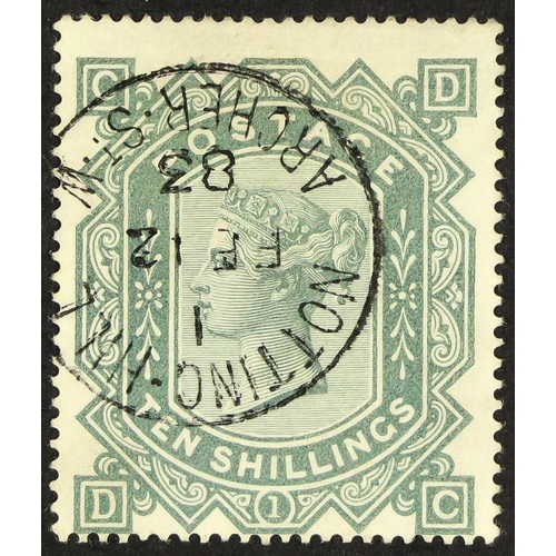 1338 - GB.QUEEN VICTORIA 1867-83 10s greenish grey Wmk Maltese Cross, SG 128, used with superb Nottingham H... 