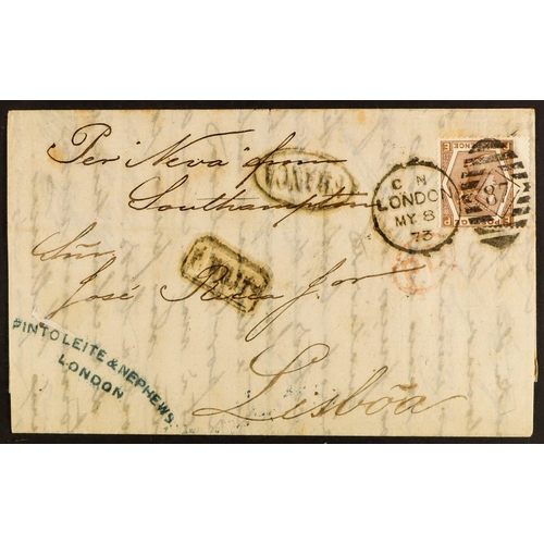 1345 - GB.QUEEN VICTORIA 1873 (8 May) EL from London to Lisbon, Portugal bearing 6d chestnut (plate 11) SG ... 