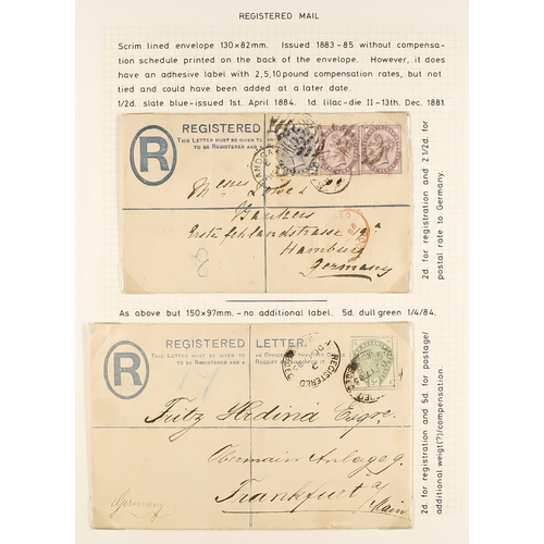 1363 - GB.QUEEN VICTORIA 1885 / 1886 two registered stationery envelopes includes 1885 (17 Dec) to Germany ... 