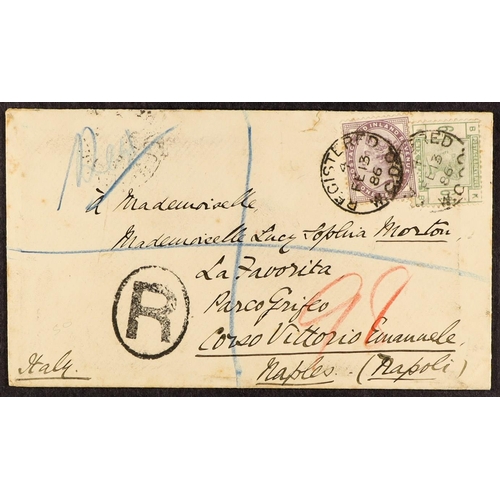 1364 - GB.QUEEN VICTORIA 1886 (13 Feb) env registered from London to Naples bearing 1d lilac & 6d dull gree... 