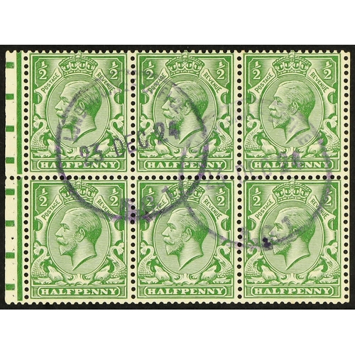 1394 - GB.GEORGE V 1924 BOOKLET PANE ½d pane of six with good perfs, London Chief Office 23/12/24 violet pr... 