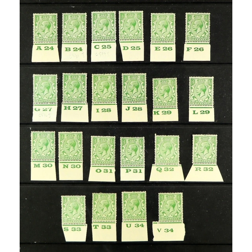 1396 - GB.GEORGE V 1924-34 ½d green, a complete set of numbered lower marginal controls, A24 - V34, mint. (... 