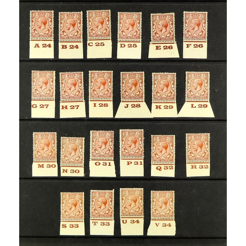 1397 - GB.GEORGE V 1924-34 1½d brown, a complete set of numbered lower marginal controls, A24 - V34, mint. ... 