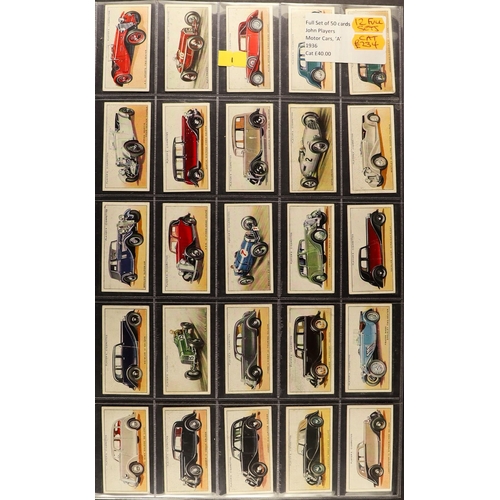 15 - CIGARETTE / TRADE CARDS IN DISPLAY POCKET. Includes Motor Cars 1936, Portraits of Famous Stars 1935,... 