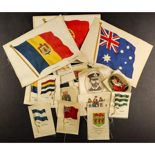 20 - CIGARETTE SILKS. Includes B.D.V flags (approx 15x10 cm), Royalty, Paintings (also 15 x 10), Kensitas... 