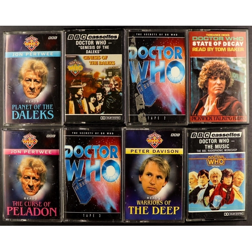 62 - DR WHO - CASSETTES, CDs and DVDs. Small selection comprising of 18 cassettes, Dalek and Cyberman aud... 