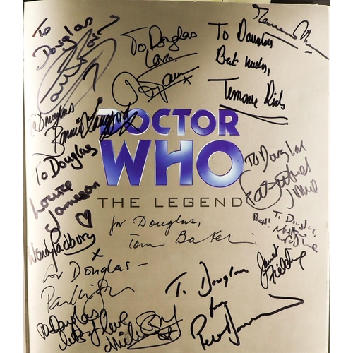 97 - DR WHO - THE LEGEND SIGNED BOOK. Many autographs with include Tom Baker, Peter Davidson, Sophie Aldr... 