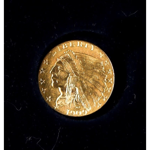 121 - GOLD COIN USA 1909 gold quarter Indian Head, weight 4.18g (3.762g pure gold)  Lot 121 [a]