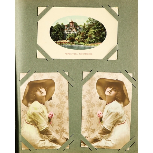 126 - GREETINGS POSTCARDS AND CARDS in albums and loose. Also includes a few pictorial cards and various p... 