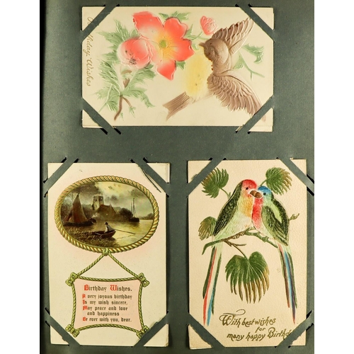 126 - GREETINGS POSTCARDS AND CARDS in albums and loose. Also includes a few pictorial cards and various p... 