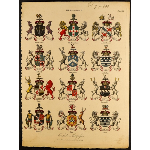 127 - HERALDRY Full plates/pages (about 30), part pages and cut-outs from 1808-10 Wilkes, 1812 Adlard & Jo... 