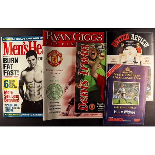 143 - MAGAZINES AND PROGRAMMES. Includes Manchester Utd football programmes, Rugby programmes,  Body Build... 